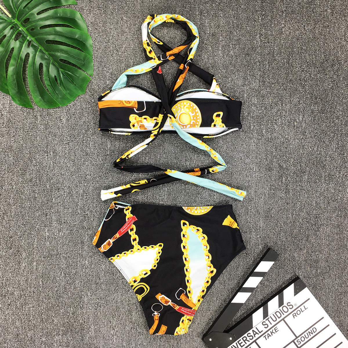 Swimsuit Sexy Big Breasts Cross Strap High Waist Split Bikini