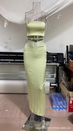 Oblique Shoulder Drill Chain Tube Top Long Skirt Suit Party Style Two-piece Set