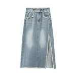 Slit Burrs Denim Skirt For Women