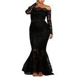 Slim lace off-the-shoulder fishtail wrap dress