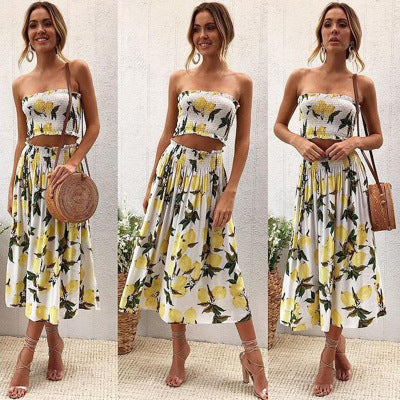 Off-the-shoulder printed lemon wrap chest