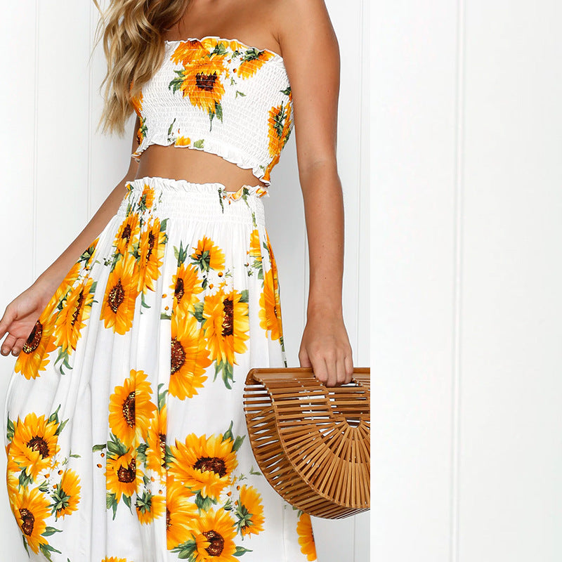 Off-the-shoulder printed lemon wrap chest