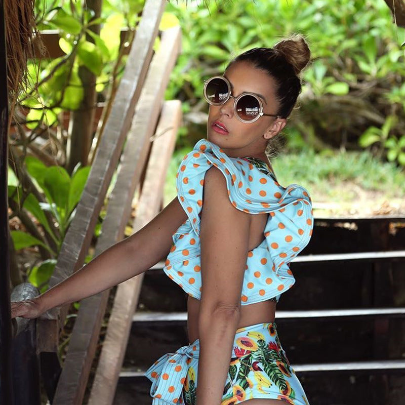 Flounce Strap High Waist Split Bikini Swimsuit Woman