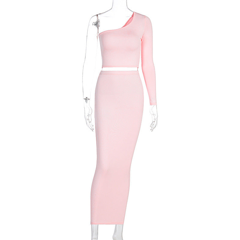 Echoine One Shoulder Sleeve Off Shoulder Jacket And Skirt Two Piece Sexy Party Street Style