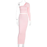 Echoine One Shoulder Sleeve Off Shoulder Jacket And Skirt Two Piece Sexy Party Street Style