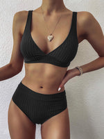 High Waist Solid Color Bikini Split Swimsuit