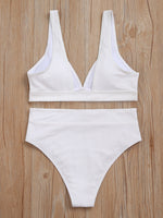 High Waist Solid Color Bikini Split Swimsuit