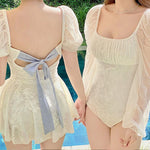 Sisters Pure White Goddess Conservative One-piece Halter Skirt Hot Spring Vacation Swimsuit Women