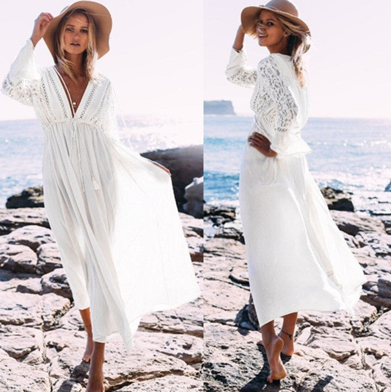 Vacation One-piece Long Skirt Bikini Swimsuit Cover Top