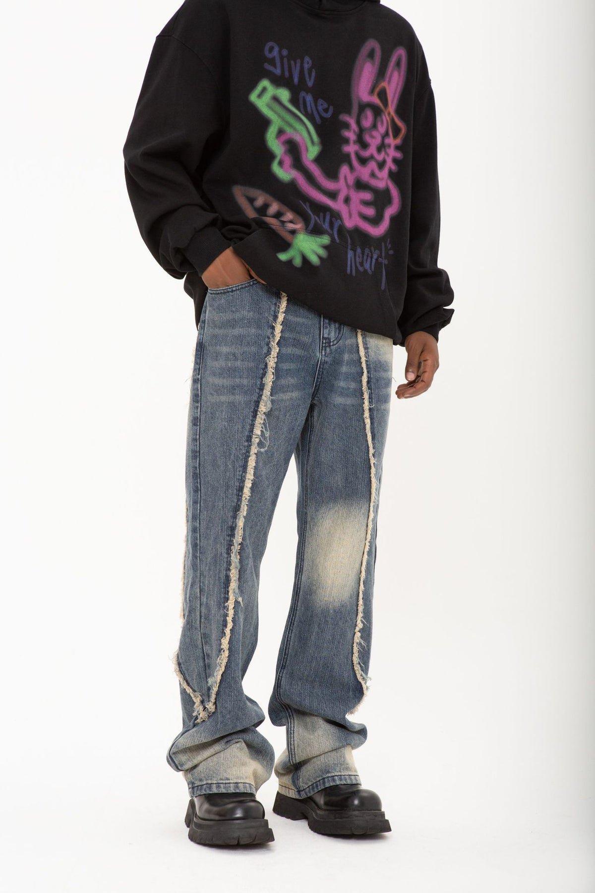 New Real Shot American Street Fashion Washed Denim Trousers