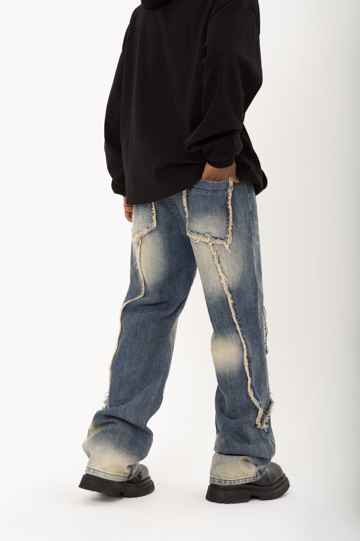 New Real Shot American Street Fashion Washed Denim Trousers