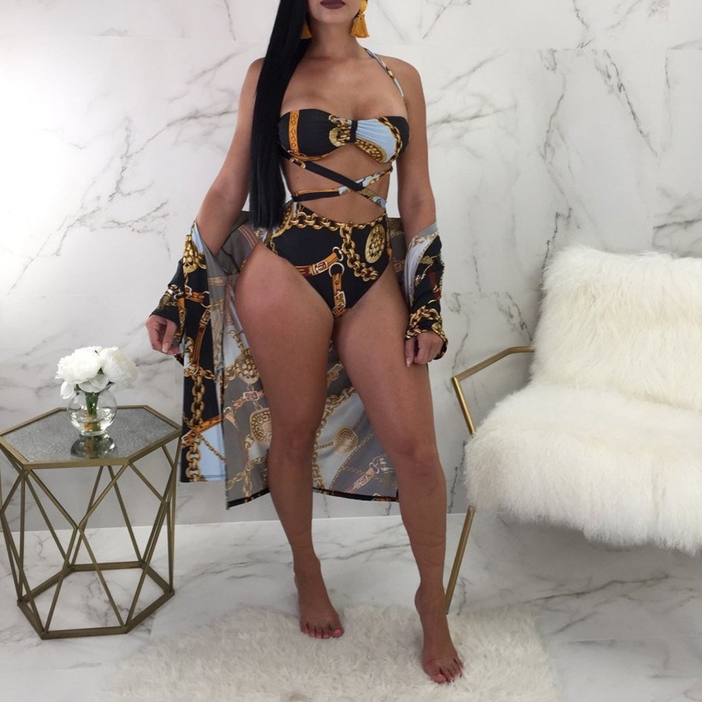 Swimsuit Sexy Big Breasts Cross Strap High Waist Split Bikini