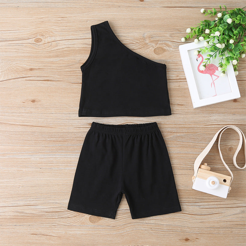 Baby Girl Fashion Cotton Sleeveless Off Shoulder Vest Top Shorts Set