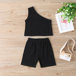 Baby Girl Fashion Cotton Sleeveless Off Shoulder Vest Top Shorts Set