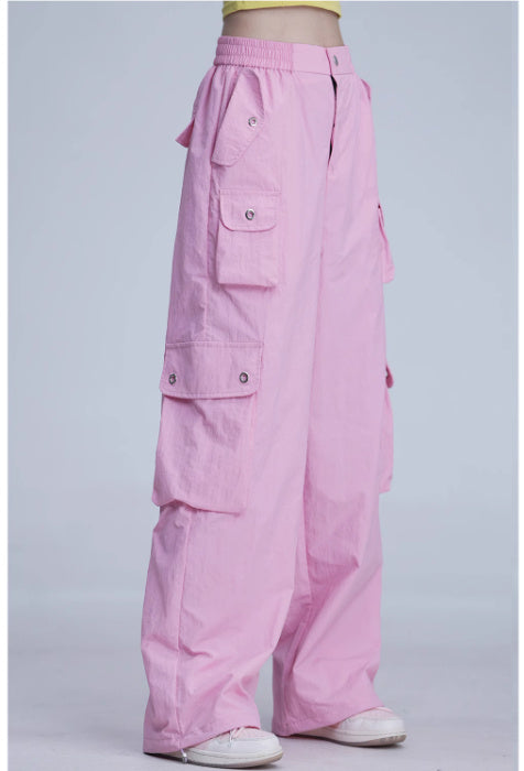 Overalls Women's Summer Large Loose Pockets Straight Wide-leg Pants