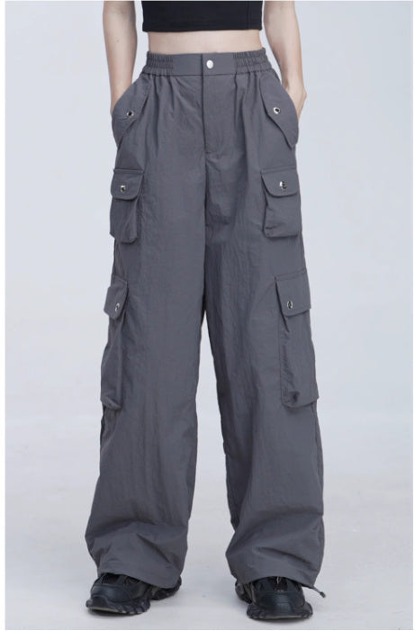 Overalls Women's Summer Large Loose Pockets Straight Wide-leg Pants