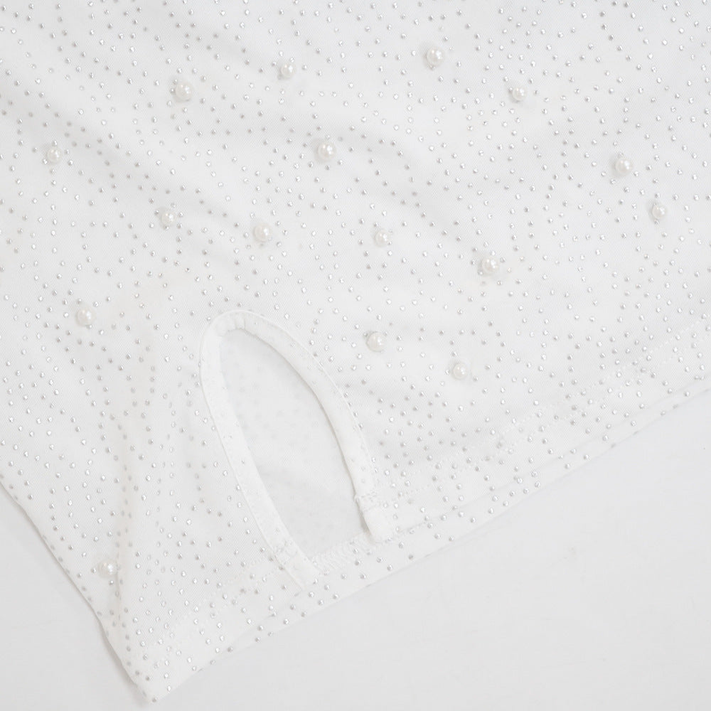 Off-the-shoulder Long Sleeve Short Top Split Skirt