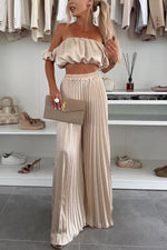 Women's Fashion Satin Tube Top Wide Leg Pants Suit