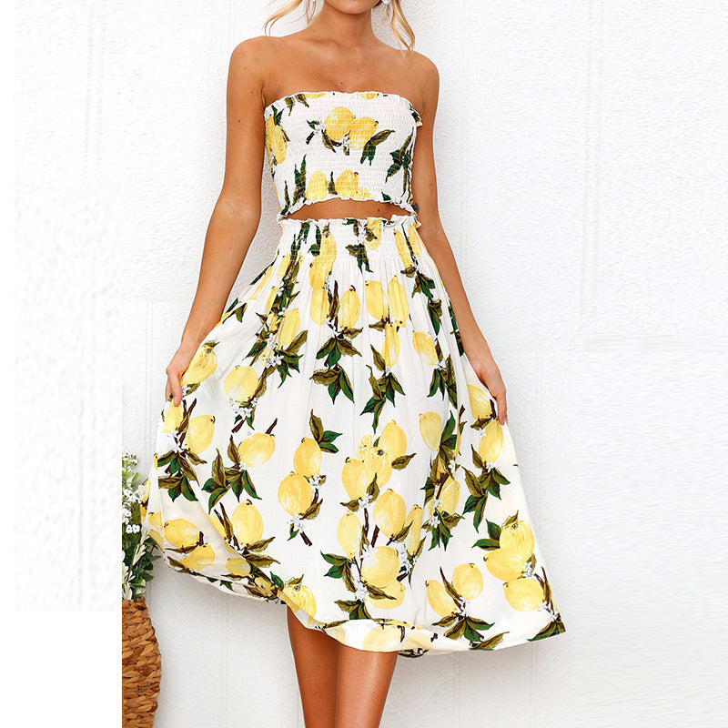 Off-the-shoulder printed lemon wrap chest