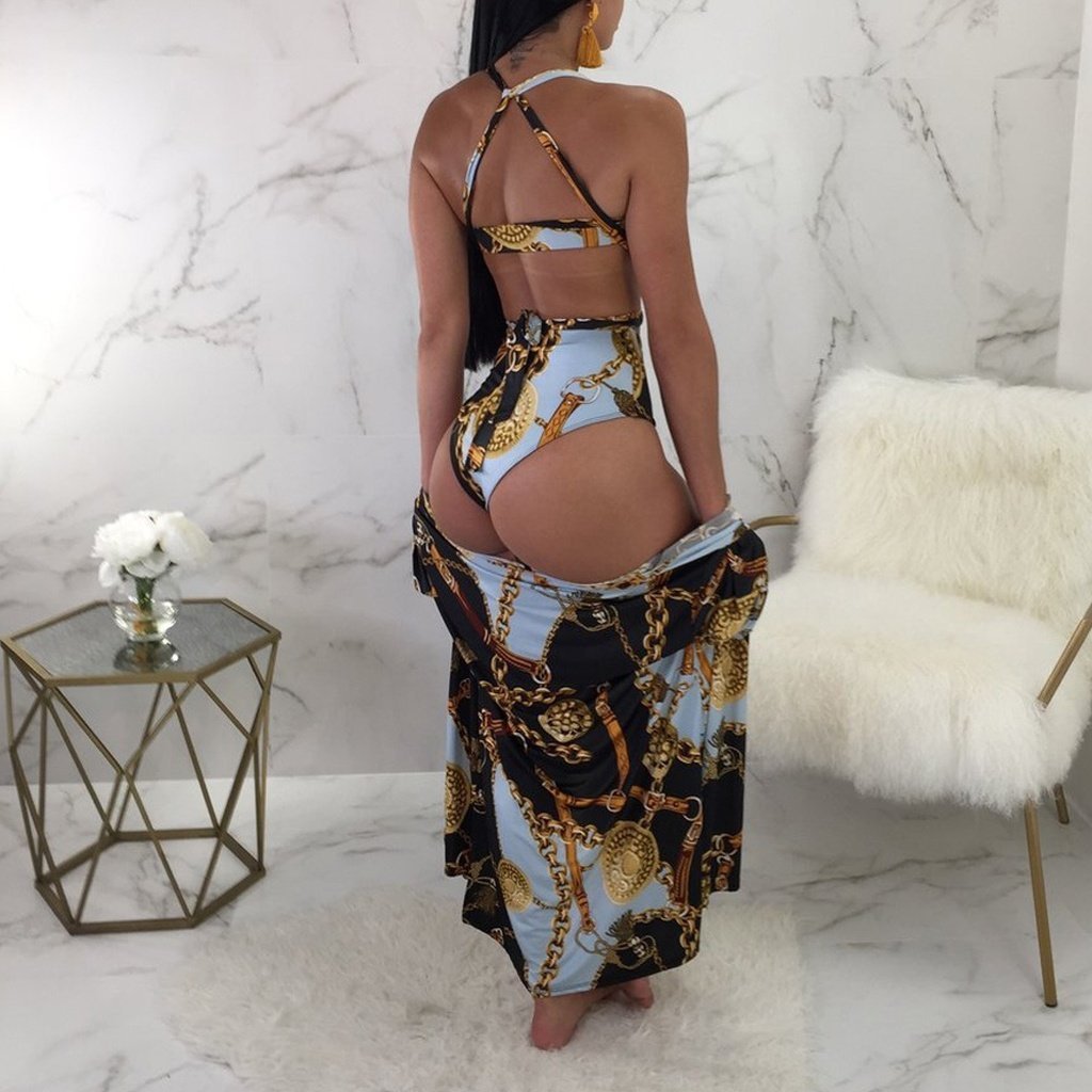 Swimsuit Sexy Big Breasts Cross Strap High Waist Split Bikini