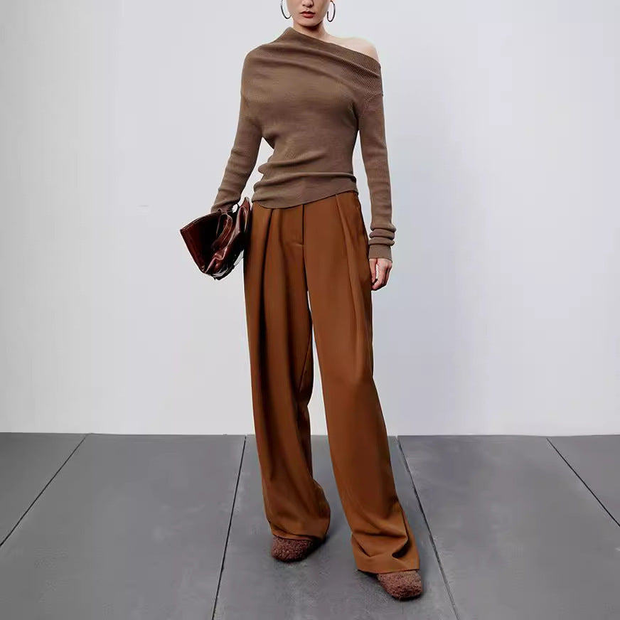 Autumn And Winter French Retro Cashmere Off-shoulder Irregular Top Two-piece Set