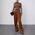 Autumn And Winter French Retro Cashmere Off-shoulder Irregular Top Two-piece Set