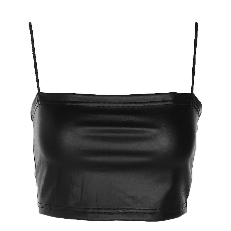 Chest Wrap Camisole Tube Tight Slimming Imitation Leather Off-shoulder Top