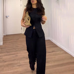 Vest Top High Waist Straight Pants Suit