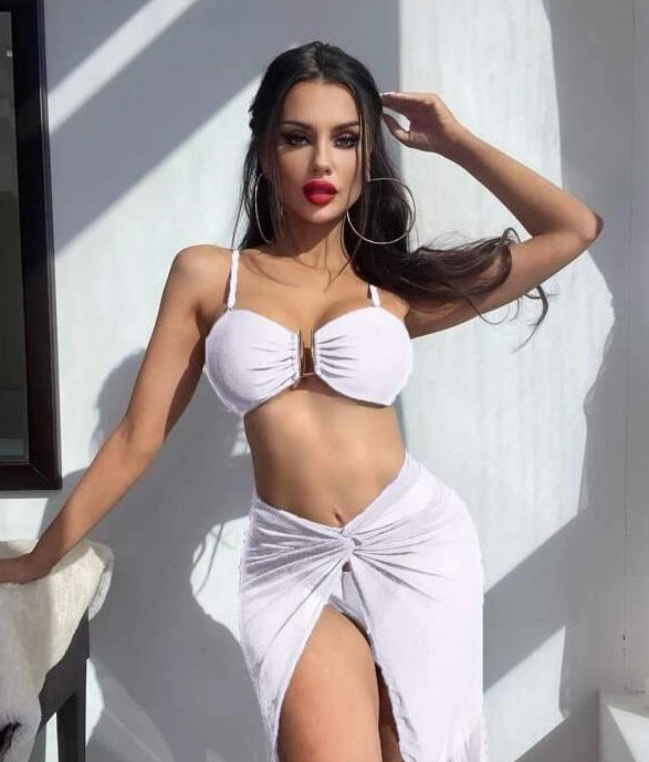 Bikini Three Piece Split Swimsuit Mesh High Waist Conservative