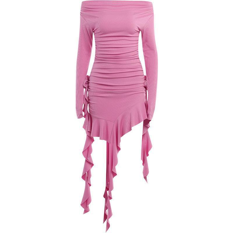 Fashion Off-shoulder Ruffled Dress Women