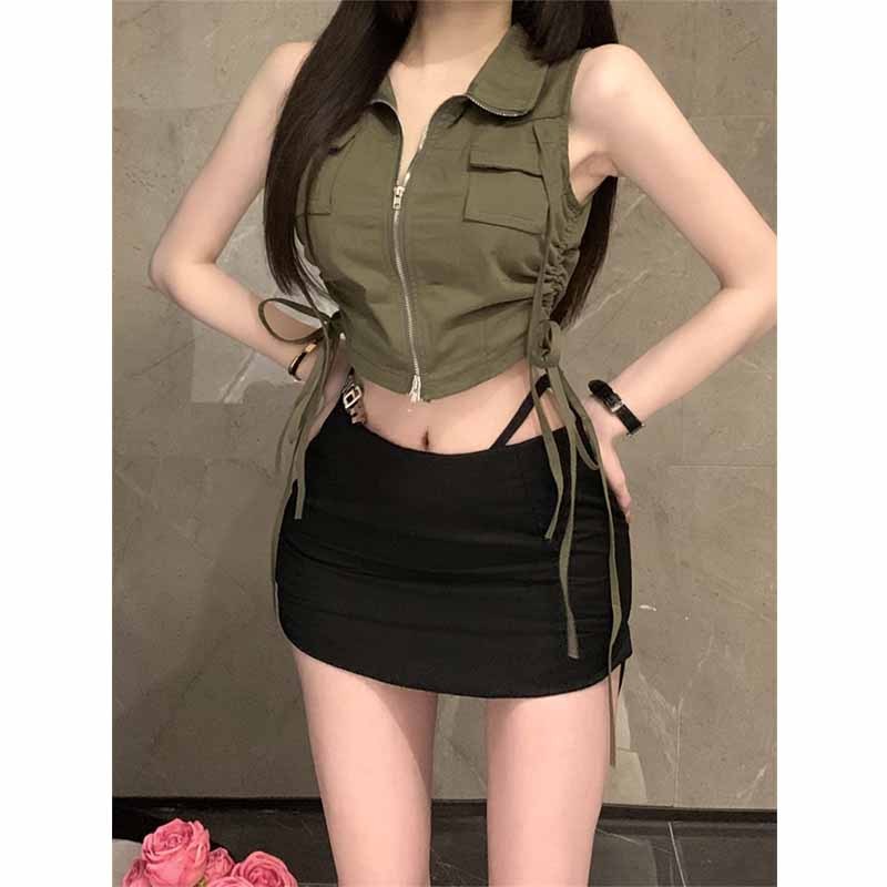 Vest Pocket Sleeveless Top With Lapels