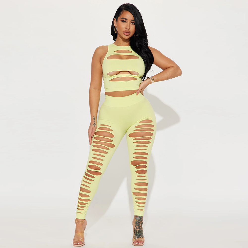 Round Neck Vest Cut Out Suit