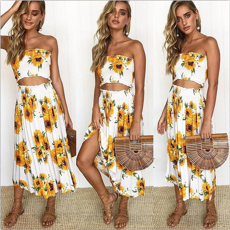 Off-the-shoulder printed lemon wrap chest