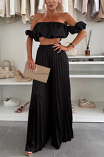 Women's Fashion Satin Tube Top Wide Leg Pants Suit