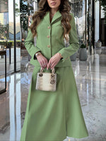 Solid Color Blazer & Slit Skirt Suit