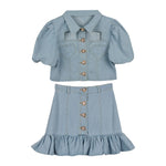 Women's Fashion Denim Top Half Skirt Two-piece Set