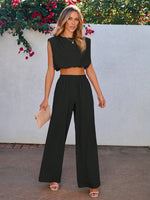 Women Solid Color Sleeveless Top And Long Pants 2-Piece Set For Vacation
