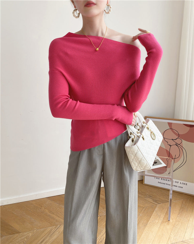 Autumn And Winter French Retro Cashmere Off-shoulder Irregular Top Two-piece Set