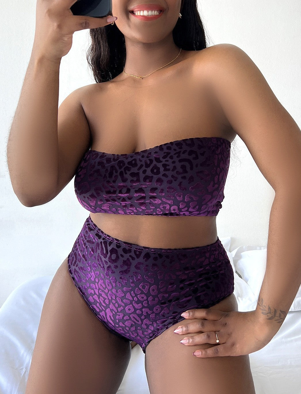 Plus Size Women's High Waist Split Bikini Swimsuit