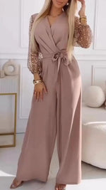 Sequined Top Wide Leg Pants Casual Suit Women