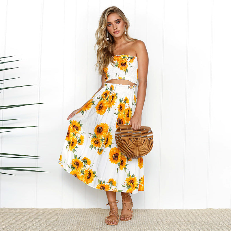 Off-the-shoulder printed lemon wrap chest