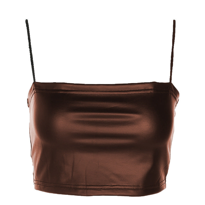 Chest Wrap Camisole Tube Tight Slimming Imitation Leather Off-shoulder Top