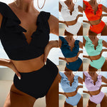 Women's Flounced V-neck Split Swimsuit High Waist Split Bikini