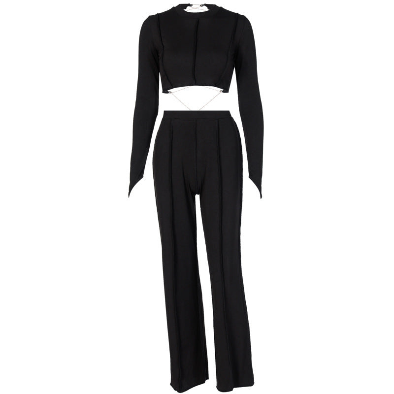 Casual women's suit with backless chain