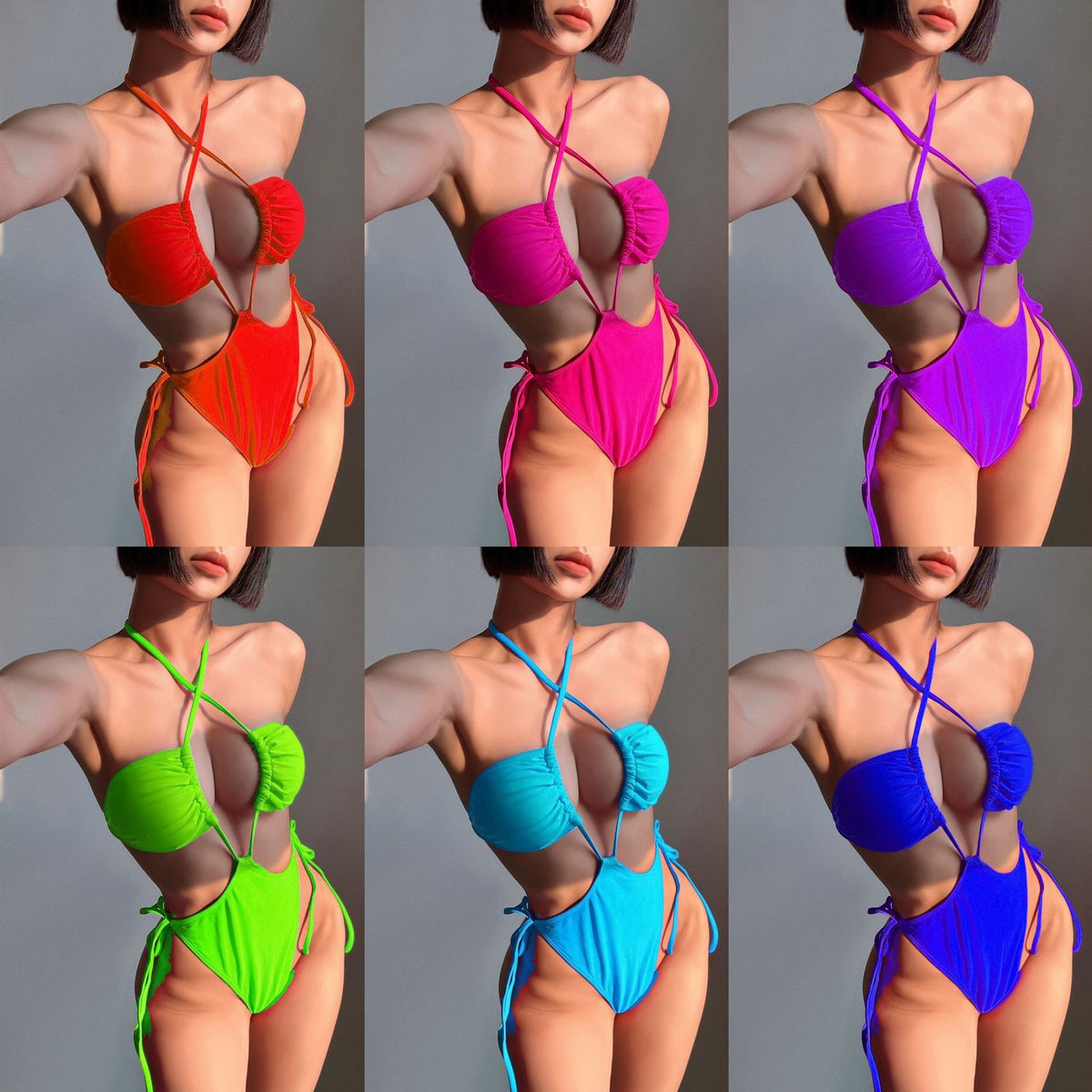 Fashion Drawstring One-piece Swimsuit For Women