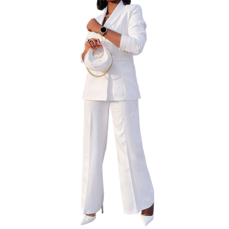 Lady Temperament Casual Small Suit Wide Leg Pants Suit