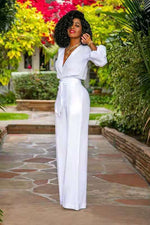 V-neck Long Sleeve Lace-up One-piece Women