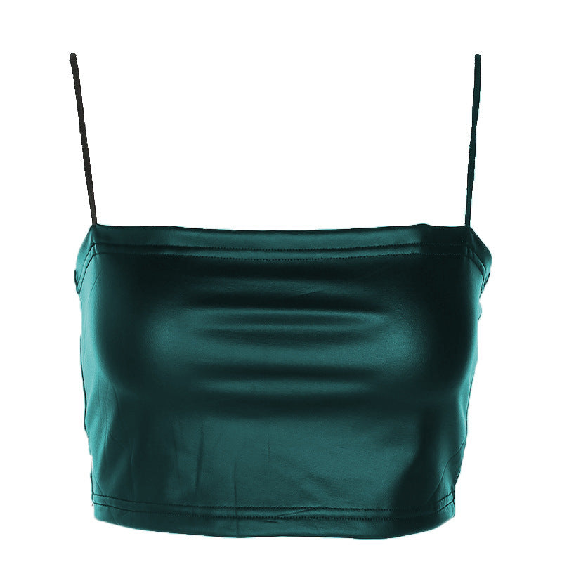 Chest Wrap Camisole Tube Tight Slimming Imitation Leather Off-shoulder Top