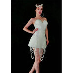 Women's Fashion White Beaded Tube Top Wrap Skinny Skirt