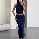 European And American One-shoulder Pleated Off-shoulder Top Sheath Skirt Two-piece Set